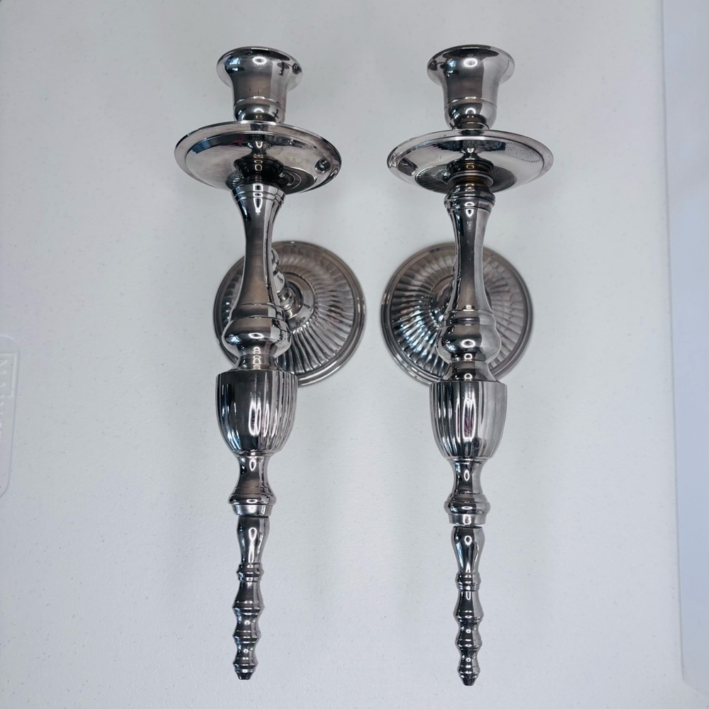 GATCO Solid Brass Silver Wall Sconce for Taper Candle, 14 in, Wall Mounted